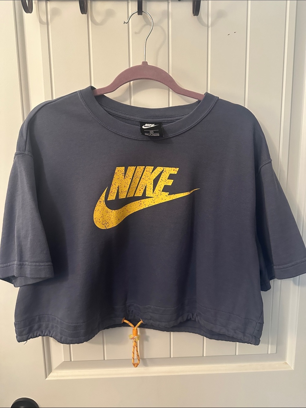 Nike Short Sleeve Cropped Tee in Charcoal with Yellow Logo